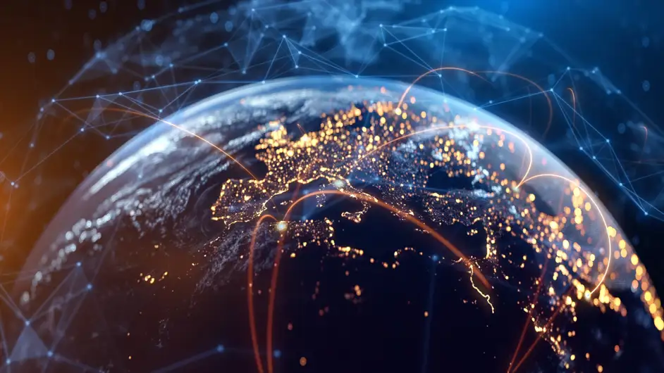 Earth light up connected and showing connections with beams of light