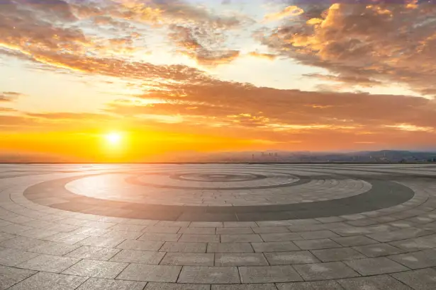 Landmark with circular path and sunset in the backdrop